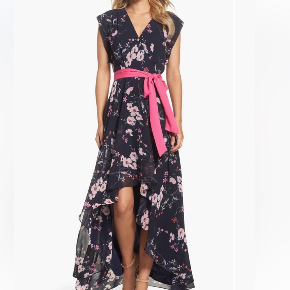 Eliza J Navy Floral High Low Dress